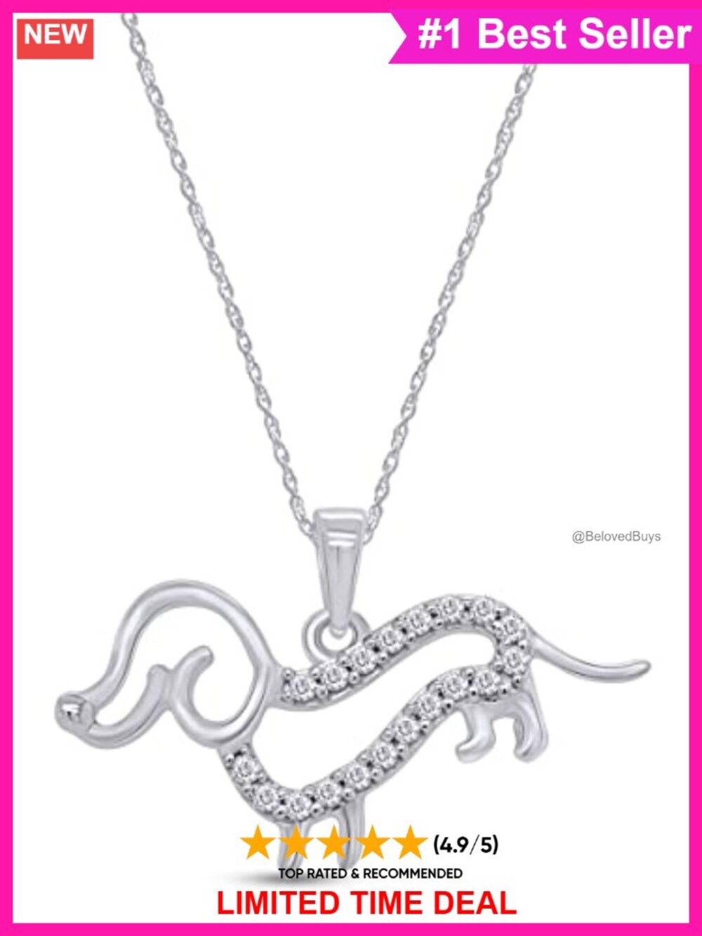 Dachshund Dog Heart Pendant Necklace 14K Gold Plated Sterling Silver Rope Chain